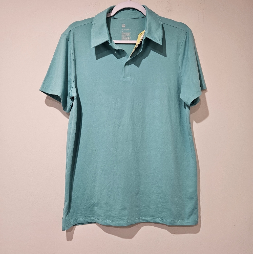 All in Motion Men's Aqua Polo Shirt, Size Medium